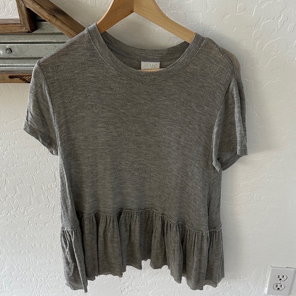Abound Peplum Charcoal Ruffle Hem Short Sleeve Top